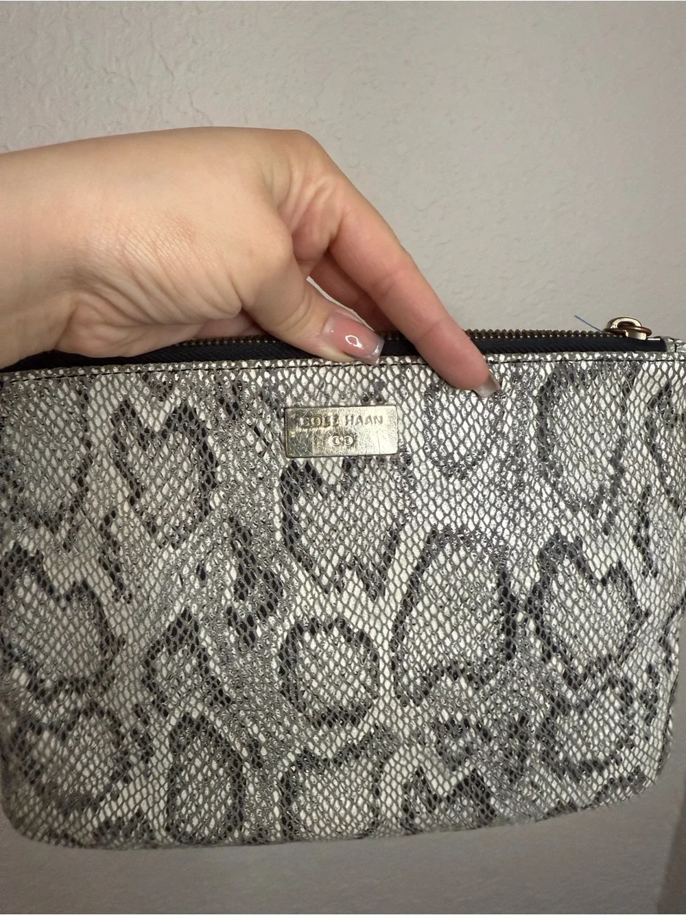 Cole Haan Snake-Print Wristlet Clutch in Gray and Black